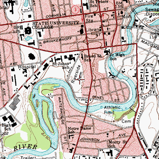 Topographic Map of Riverside Cemetery, NY