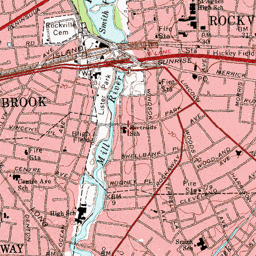 Topographic Map of Riverside Elementary School, NY
