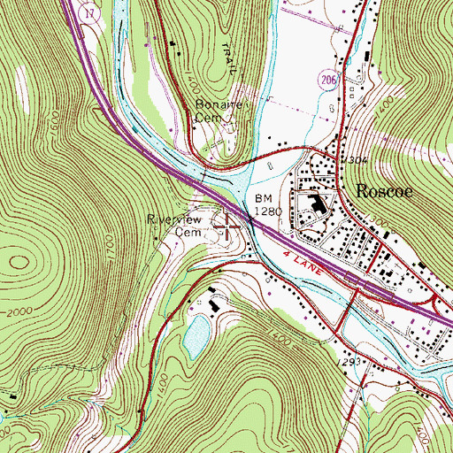 Topographic Map of Riverview Cemetery, NY