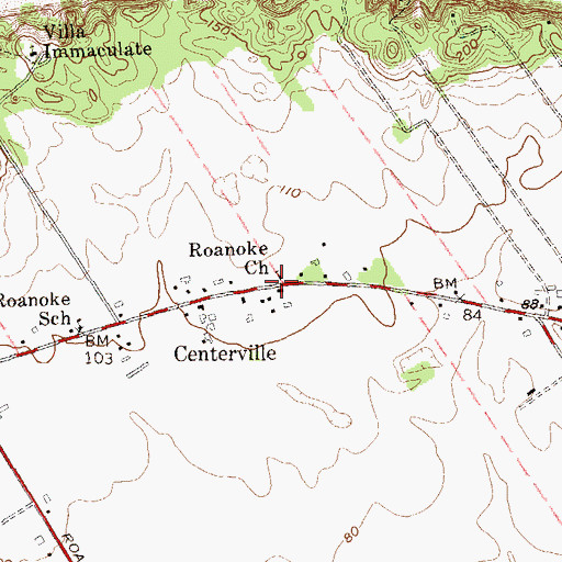 Topographic Map of Roanoke Church, NY