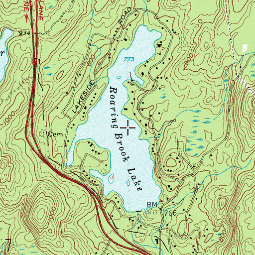 Topographic Map of Roaring Brook Lake, NY