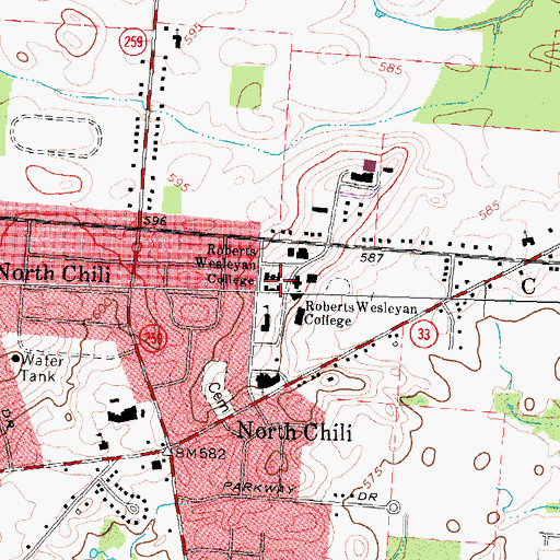 Topographic Map of Roberts Wesleyan College, NY