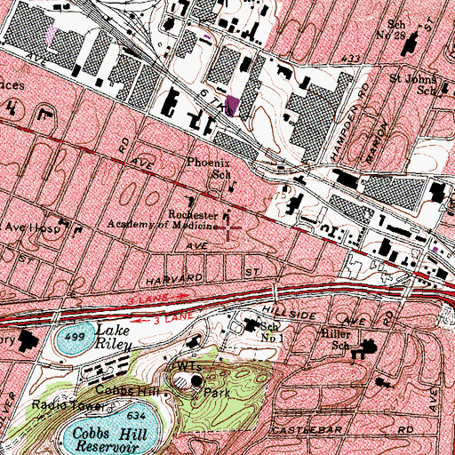 Topographic Map of Rochester Academy of Medicine, NY