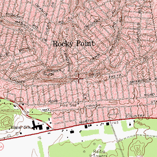 Topographic Map of Rocky Point, NY