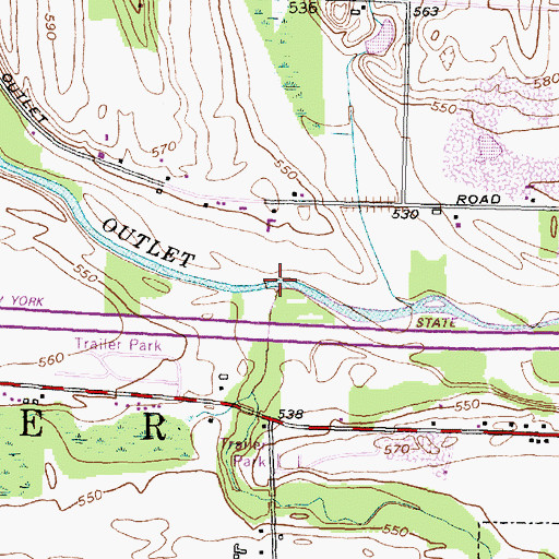 Topographic Map of Rocky Run, NY