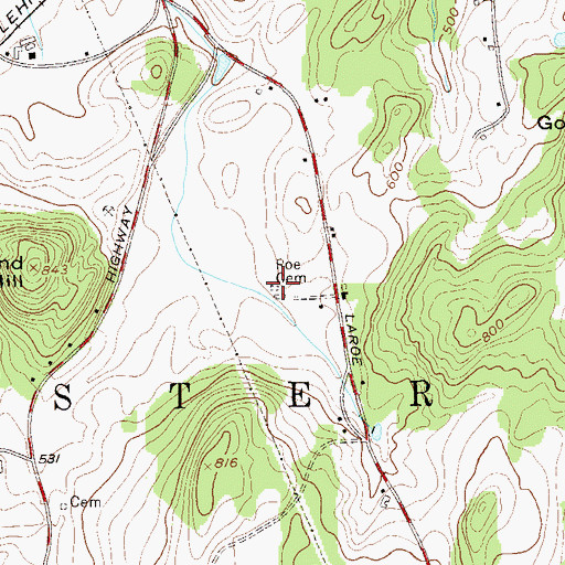Topographic Map of Roe Cemetery, NY