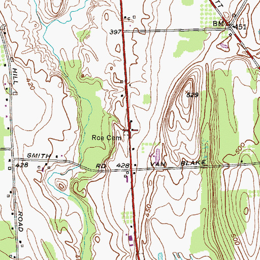Topographic Map of Roe Cemetery, NY
