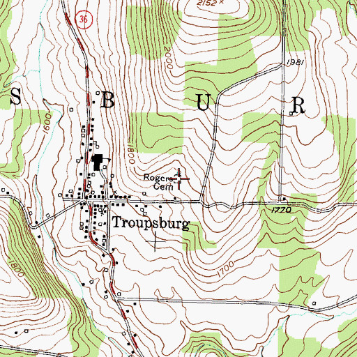 Topographic Map of Rogers Cemetery, NY