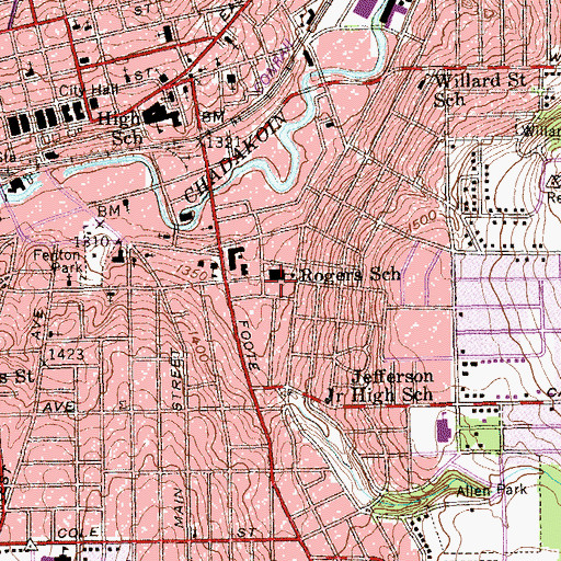Topographic Map of Rogers School, NY