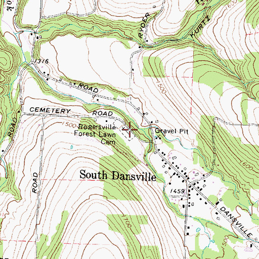 Topographic Map of Rogersville Forest Lawn Cemetery, NY
