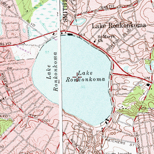 Topographic Map of Lake Ronkonkoma, NY
