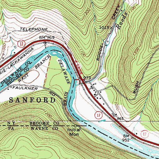 Topographic Map of Roods Creek, NY