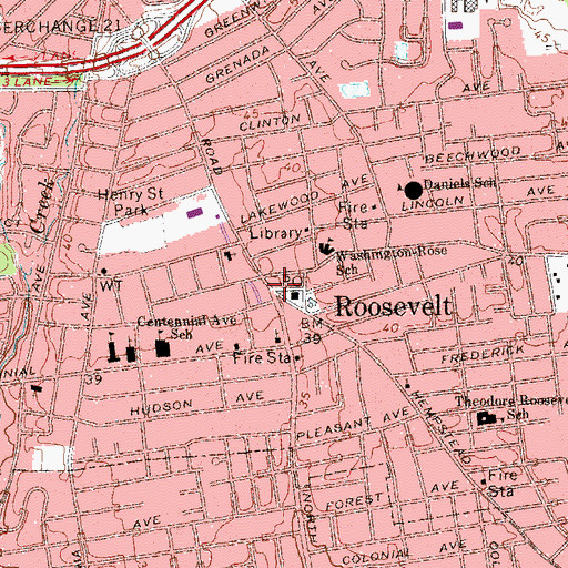 Topographic Map of Roosevelt, NY