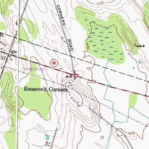Topographic Map of Roosevelt Corners, NY