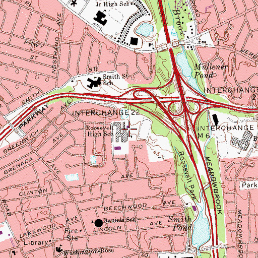 Topographic Map of Roosevelt High School, NY