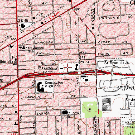 Topographic Map of Roosevelt Playground, NY