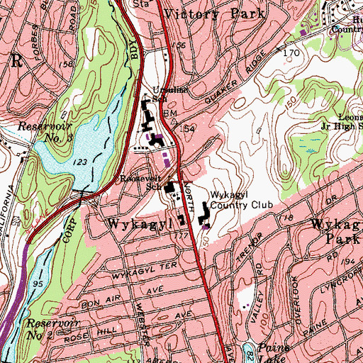 Topographic Map of Roosevelt School, NY