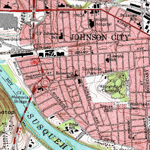 Topographic Map of Theodore Roosevelt School, NY