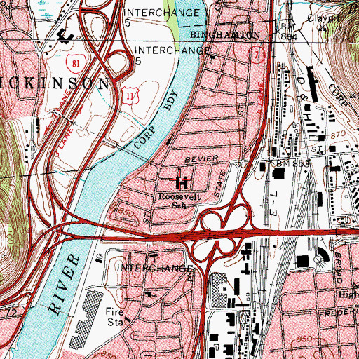 Topographic Map of Roosevelt School, NY