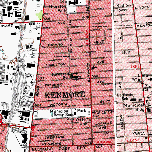 Topographic Map of Theodore Roosevelt Elementary School, NY