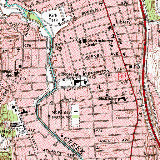 Topographic Map of Danforth Middle School, NY