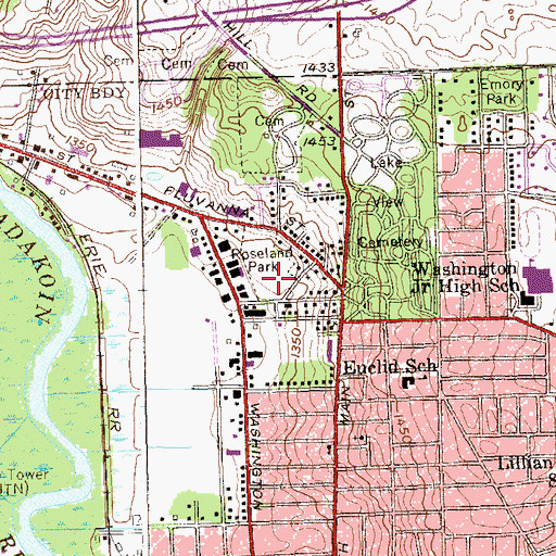 Topographic Map of Roseland Park, NY