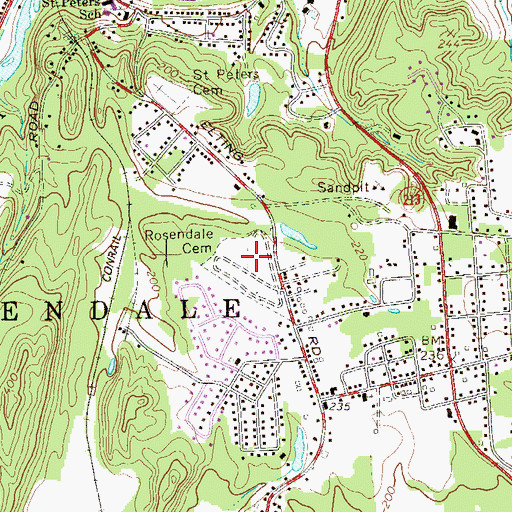 Topographic Map of Rosendale Plains Cemetery, NY