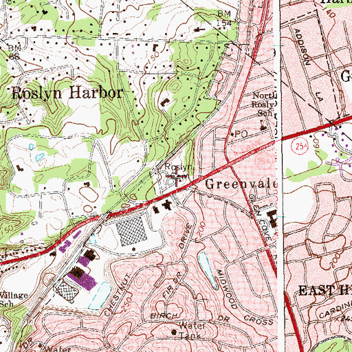 Topographic Map of Roslyn Cemetery, NY