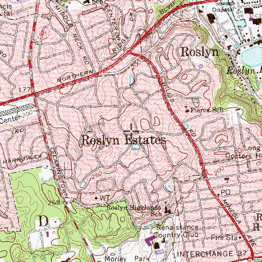 Topographic Map of Roslyn Estates, NY