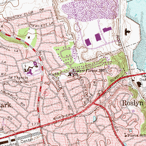 Topographic Map of Roslyn Flower Hill School, NY