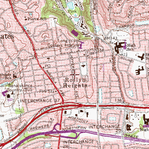 Topographic Map of Roslyn Heights, NY
