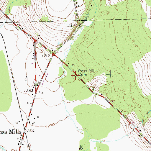 Topographic Map of Ross Mills Cemetery, NY