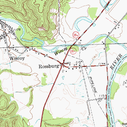 Topographic Map of Rossburg, NY
