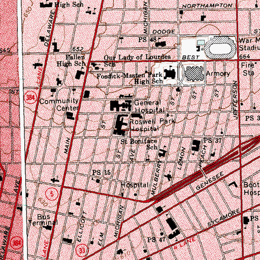 Topographic Map of Roswell Park Cancer Institute, NY