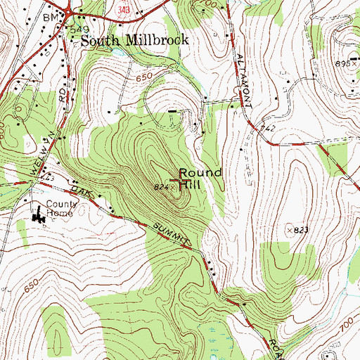 Topographic Map of Round Hill, NY