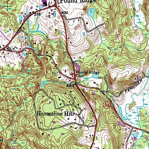 Topographic Map of Pound Ridge Cemetery, NY