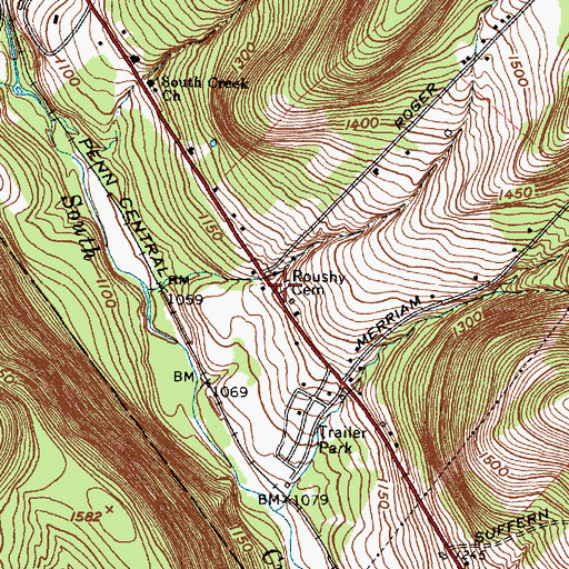 Topographic Map of Roushey Cemetery, NY