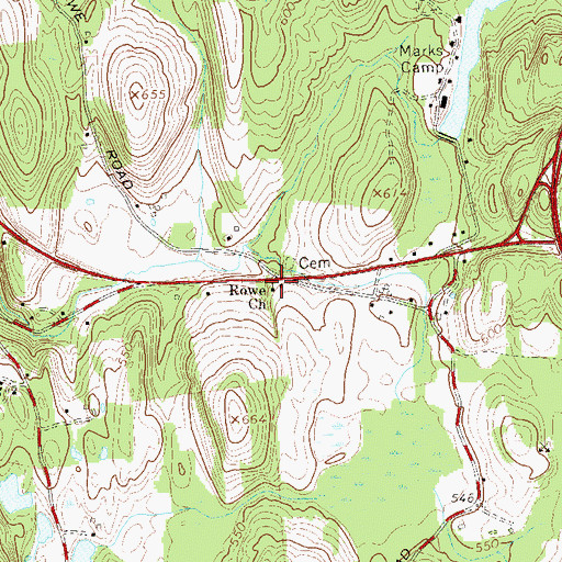 Topographic Map of Rowe United Methodist Church, NY