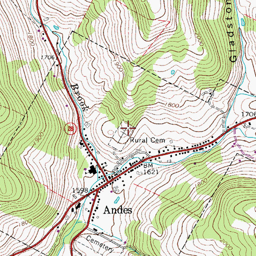 Topographic Map of Andes Rural Cemetery, NY