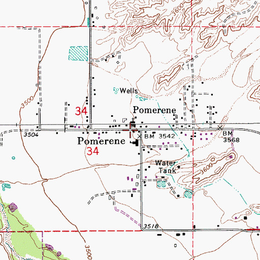 Topographic Map of Pomerene, AZ