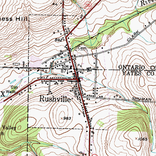 Topographic Map of Rushville, NY