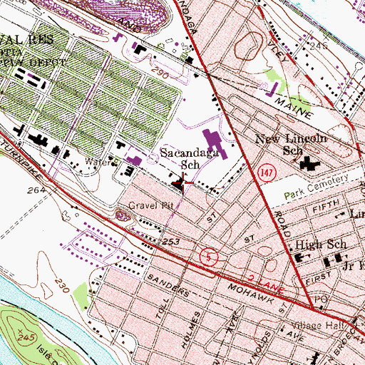 Topographic Map of Sacandaga Elementary School, NY