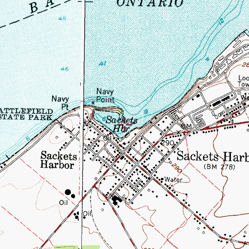 Topographic Map of Sackets Harbor, NY