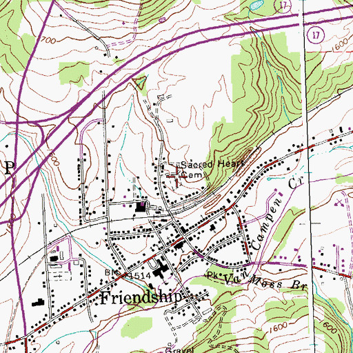 Topographic Map of Sacred Heart Cemetery, NY