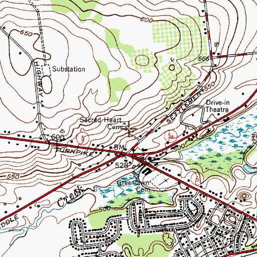 Topographic Map of Sacred Heart Cemetery, NY