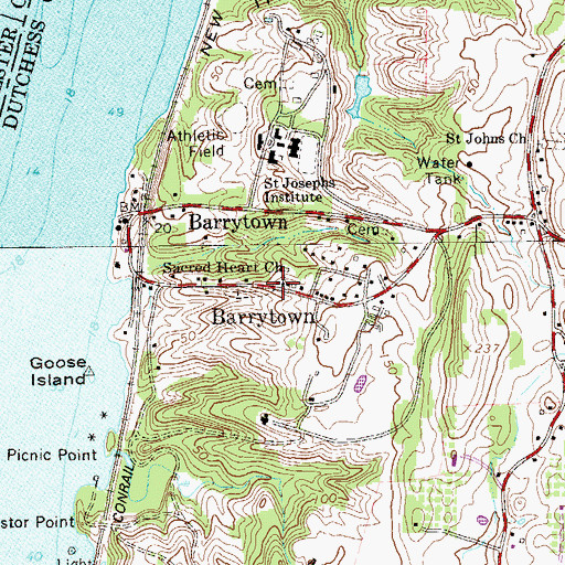 Topographic Map of Sacred Heart Church, NY