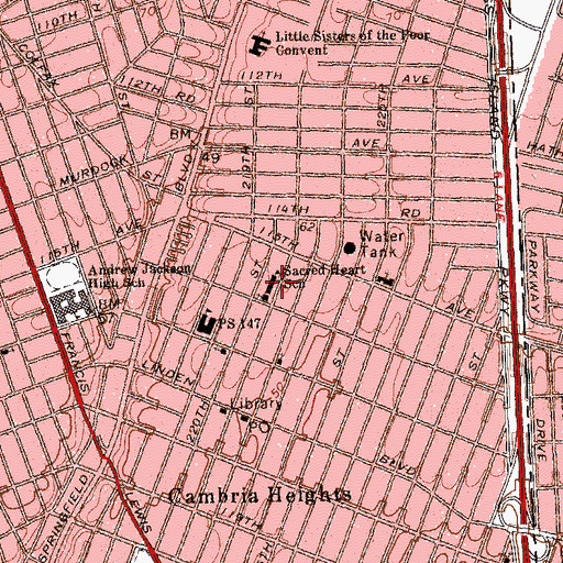 Topographic Map of Sacred Heart School, NY
