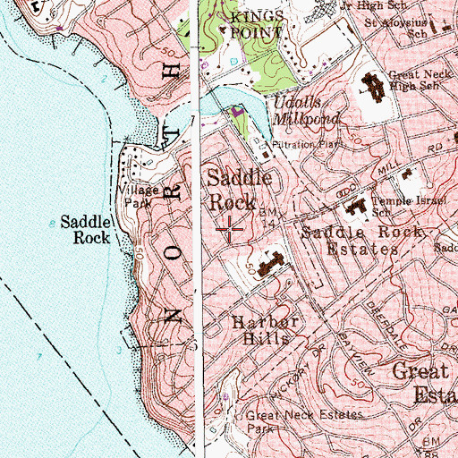 Topographic Map of Saddle Rock, NY
