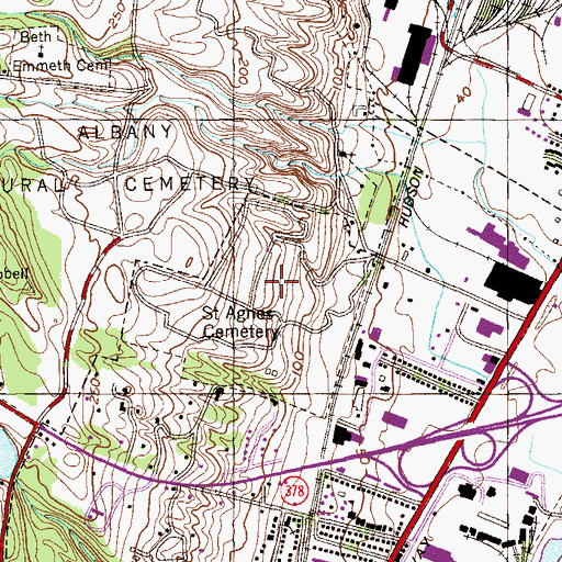 Topographic Map of Saint Agnes Cemetery, NY
