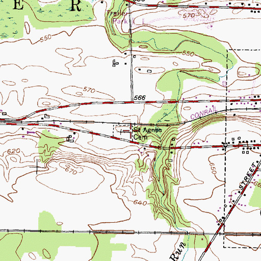 Topographic Map of Saint Agnes Cemetery, NY
